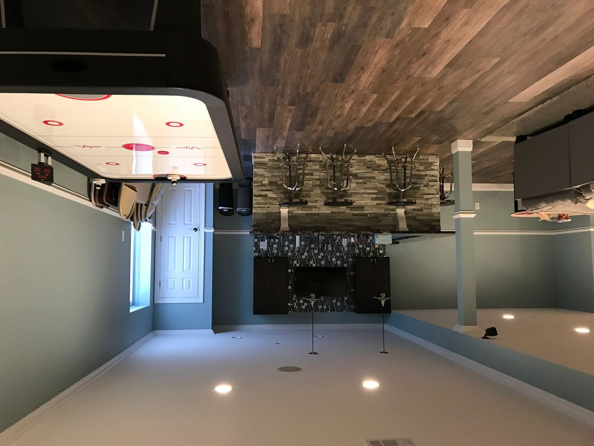 Completed basement remodel with elegant design