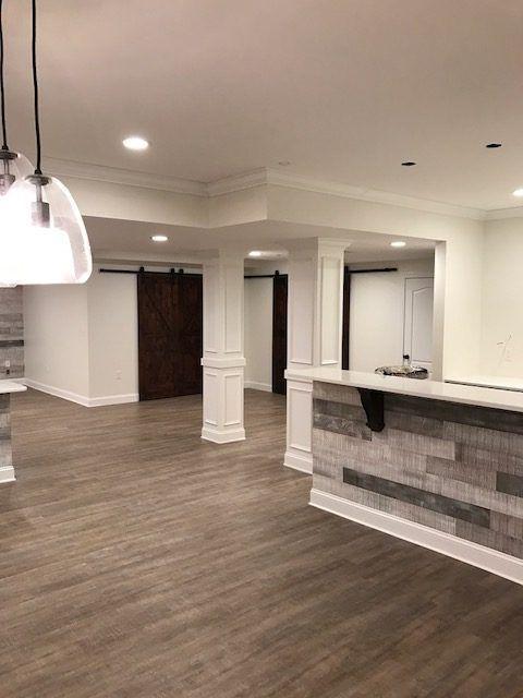 Finished basement with modern living space in Blue Bell, PA